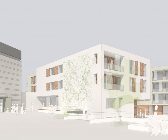 Perspektive vom Kirchplatz-Ansgar to Huus-Neustadtarchitekten